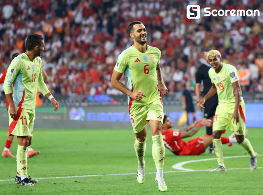 스페인, 월드컵 예선서 터키에 6-0 완파... 메리노 해트트릭